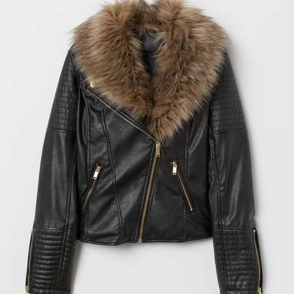 Hm Faux Fur Collared Leather Jacket 